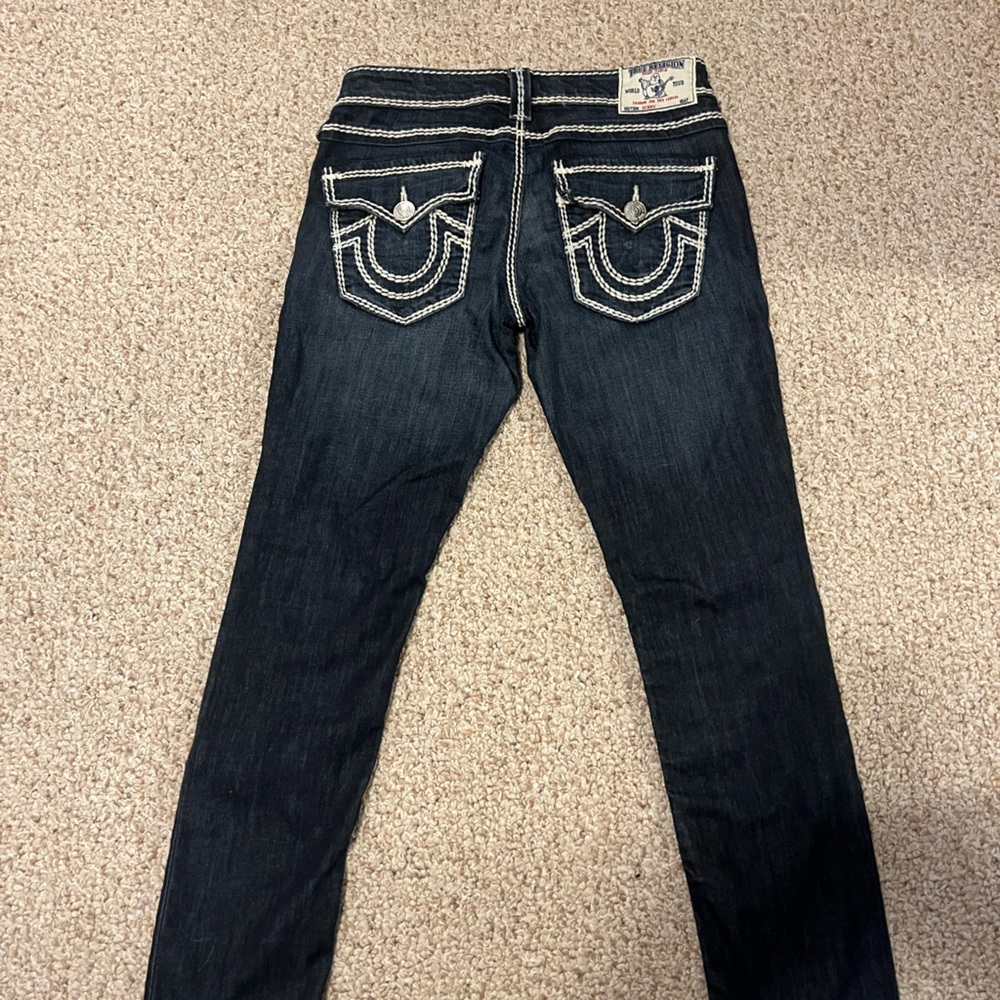 True Religion Dark Blue Skinny Jeans with White stitching